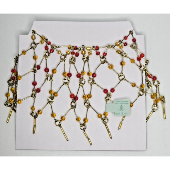 PartyLite Brown and Red Beaded Pillar/Shade Necklace Retired NIB P9381/P19C - Picture 2 of 5